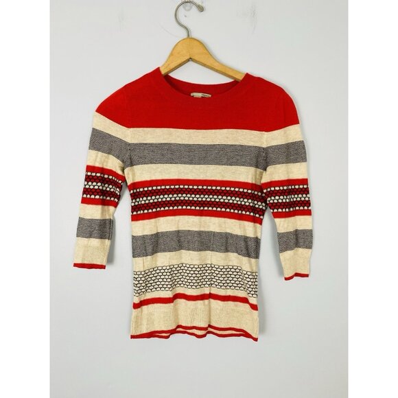 Halogen Red and Gray Striped Sweater Top Womens XXS 3/4 Length Sleeve - Picture 1 of 6
